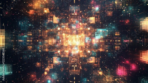 Wallpaper Mural Abstract Digital Cityscape Illuminated With Glowing Lights Torontodigital.ca