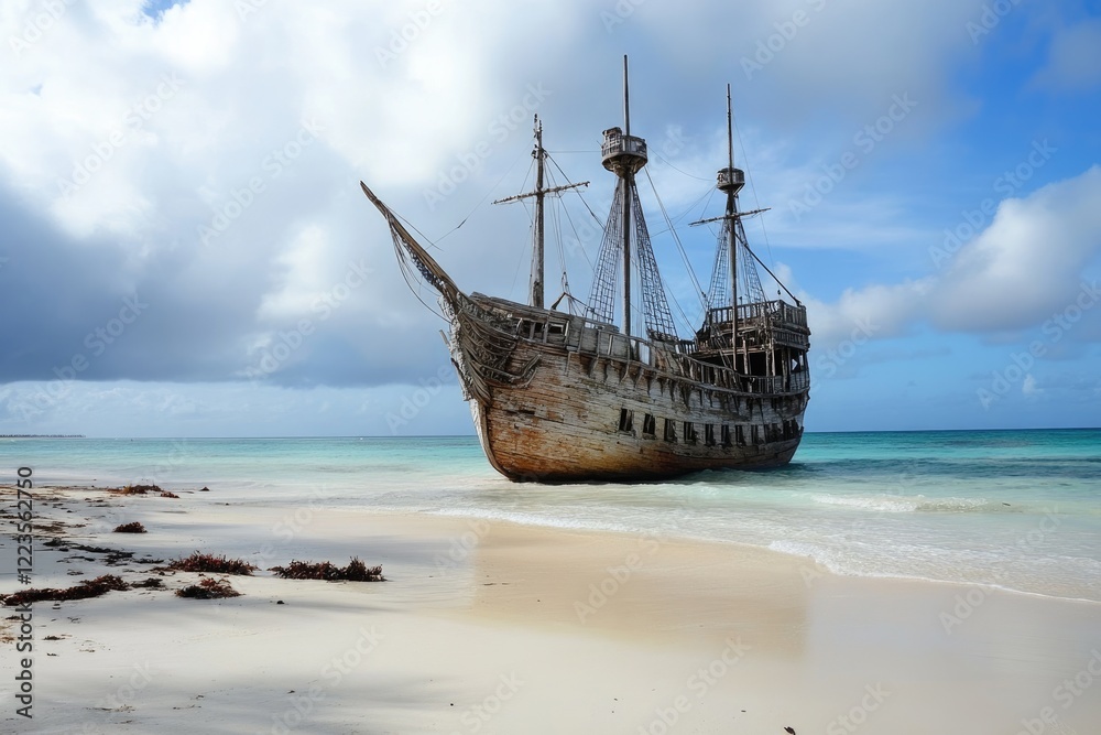 16th Century Spanish Vessel Lies Abandoned on a Tropical Shore, Echoing the Era of Columbus and Colonists 16th Century Spanish Vessel Lies Abandoned on a Tropical Shore, Echoing the Era of Columbus and Colonists