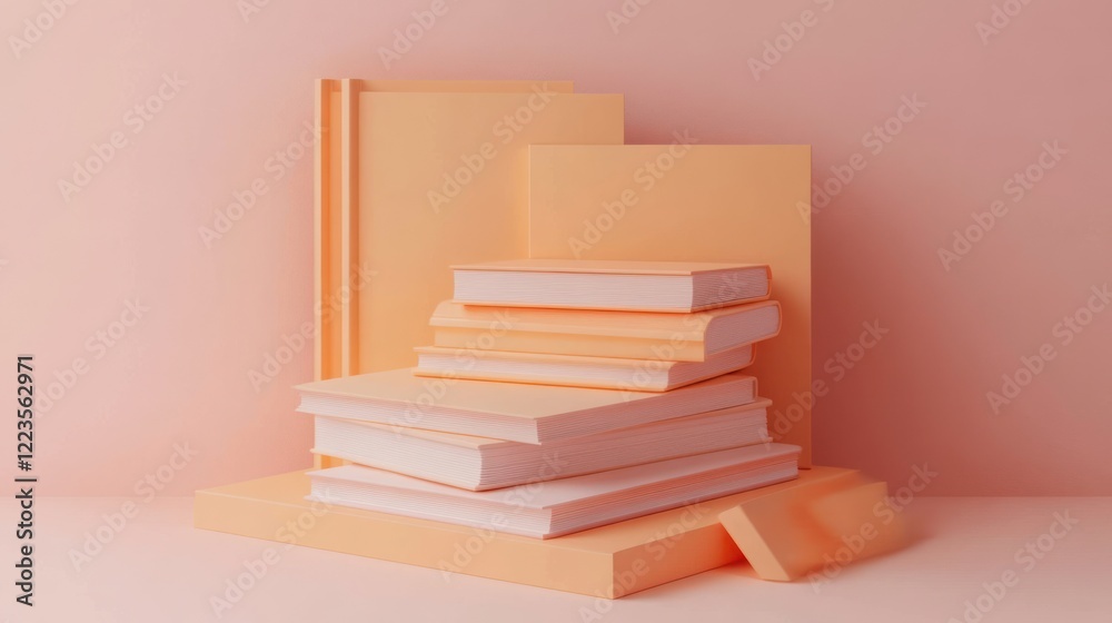 Pastel Peach Books Stacked on a Platform Pastel Peach Books Stacked on a Platform