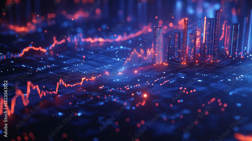 Obraz premium Futuristic Abstract Technology Background with Glowing Data Visualizations and Digital Elements