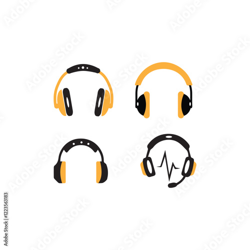 Vector headphones icon. Music device. Contemporary Flat Style. sound music illustration -  dj equipment.