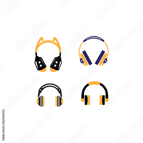 Vector headphones icon. Music device. Contemporary Flat Style. sound music illustration -  dj equipment.