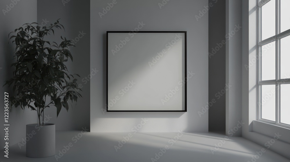 Minimalist Room Featuring a Blank Framed Canvas and Plant Minimalist Room Featuring a Blank Framed Canvas and Plant