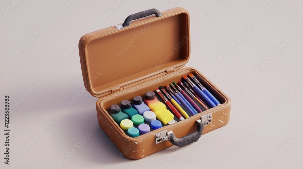 Artists Suitcase Filled With Paint And Brushes Artists Suitcase Filled With Paint And Brushes