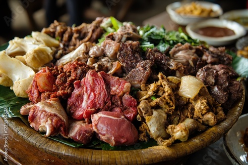 Indonesian cuisine features cow offal such as tripe and intestines which is unhealthy due to high fat cholesterol and uric acid content photo