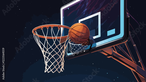 The basketball net is surrounded by moths at night. Vector illustration of basketball net noise at night.