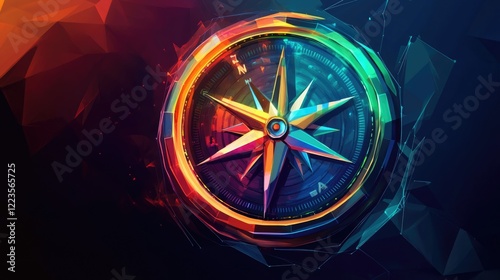 Stylized Compass Symbol. Geometric Low Poly Design for Travel and Navigation Themes photo