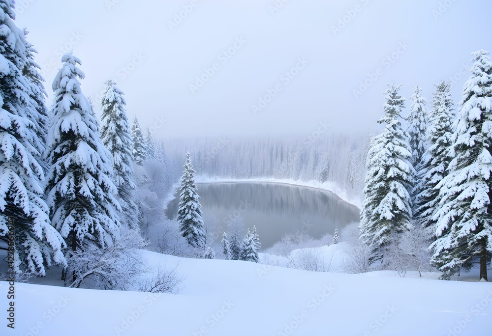 Fototapeta premium winter landscape with snow and a Lake