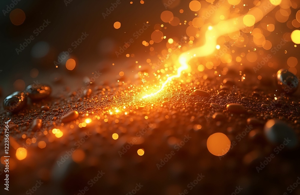 Obraz premium Laser Vortex: Intense light cutting through dust, creating a digital abstraction with glowing spiral trails and a blurred bokeh effect, a true display of high-tech artistry 