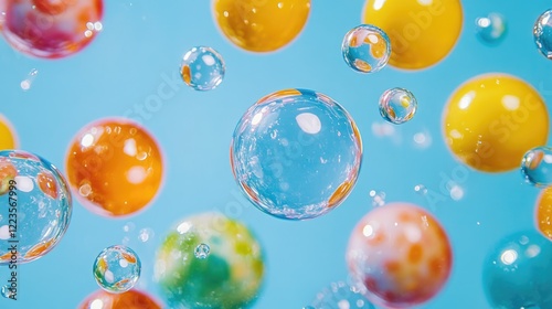 Colorful Lotto Balls Soaring Against a Blue Backdrop: Symbolizing Luck and Winning Opportunities