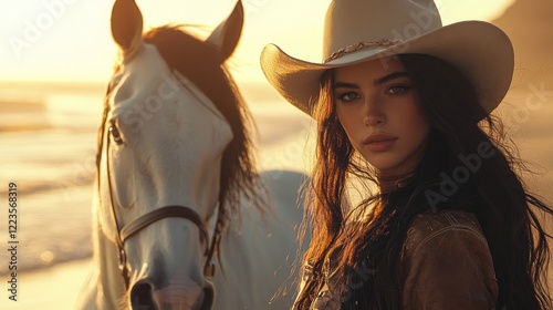 Golden Hour Cowgirl withA Portrait of Serenity