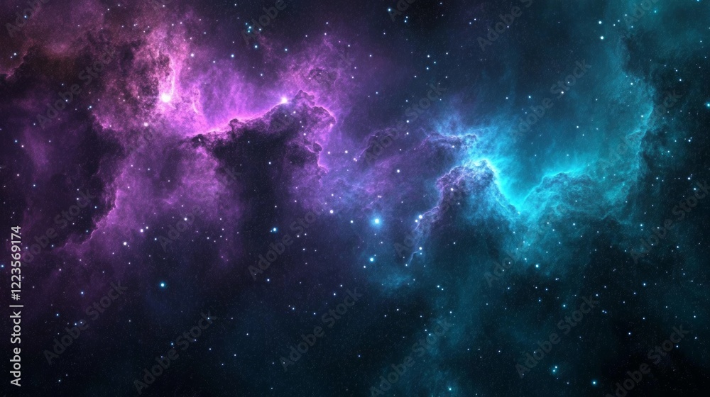 Fototapeta premium Cosmic Nebula: A Dreamlike Purple and Teal Galactic Landscape