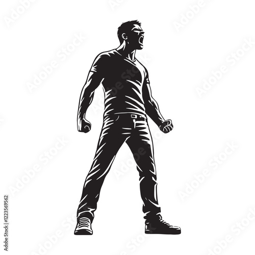 Silhouette showing a person shouting with intensity - shouting person silhouette - shouting person vector - shouting person illustration
