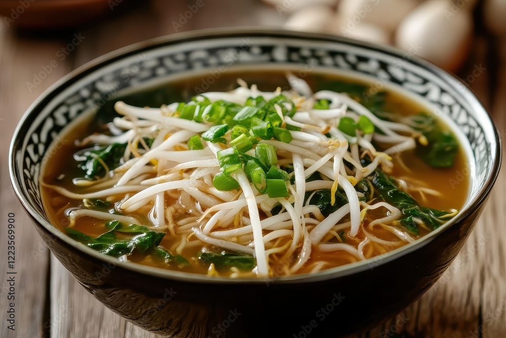 Korean dish Spinach and bean sprouts soup with soybean paste Korean dish Spinach and bean sprouts soup with soybean paste