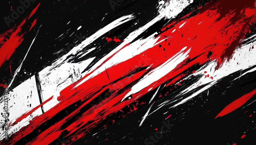 Sporty red and white grunge brush pattern on black background
