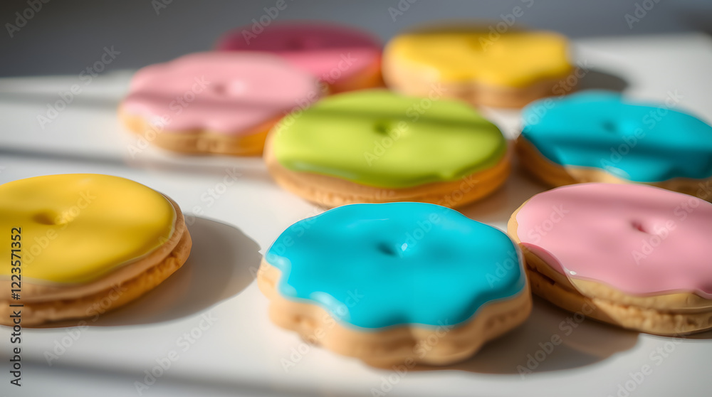 Colorful Iced Sugar Cookies in Various Shapes and Designs , blue, pink, green, yellow Colorful Iced Sugar Cookies in Various Shapes and Designs , blue, pink, green, yellow