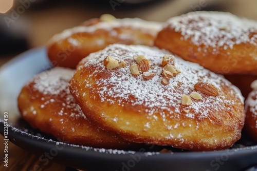 Korean street food fried dough filled with sweet nuts and sugar photo