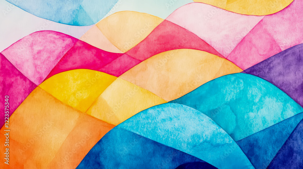 Fototapeta premium Abstract Watercolor Landscape: Colorful Hills and Curves