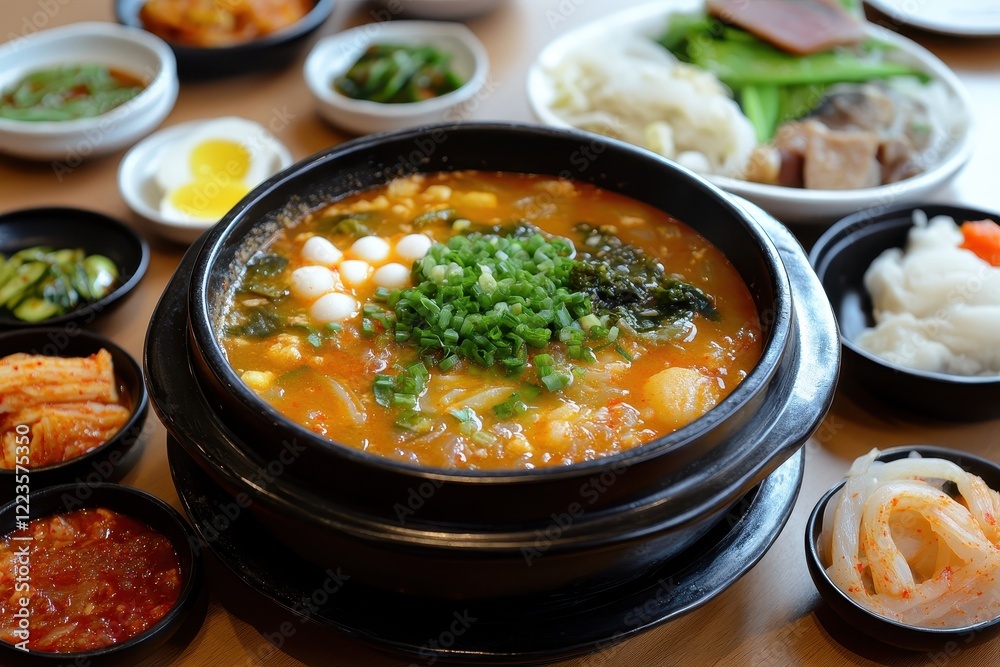 Miso soup with mallow in Korean cuisine Miso soup with mallow in Korean cuisine
