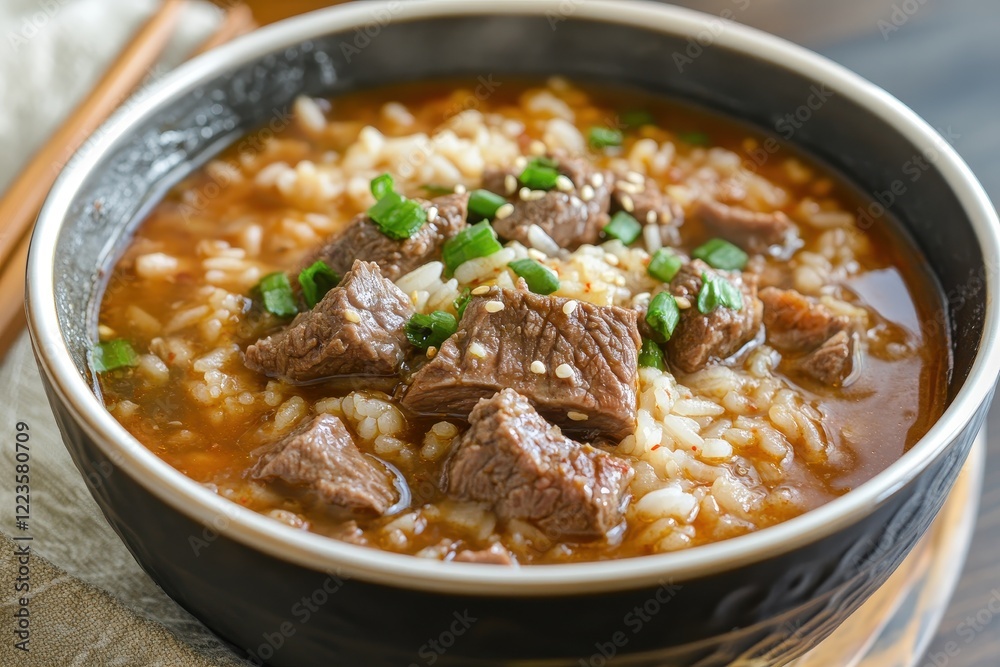 Spicy Korean dish made by simmering beef in the traditional style Spicy Korean dish made by simmering beef in the traditional style
