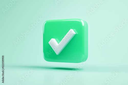 
3D icon green correct choice check mark correct answer correct solution white tick on a green background photo