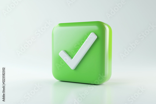 
3D icon green correct choice check mark correct answer correct solution white tick on a green background