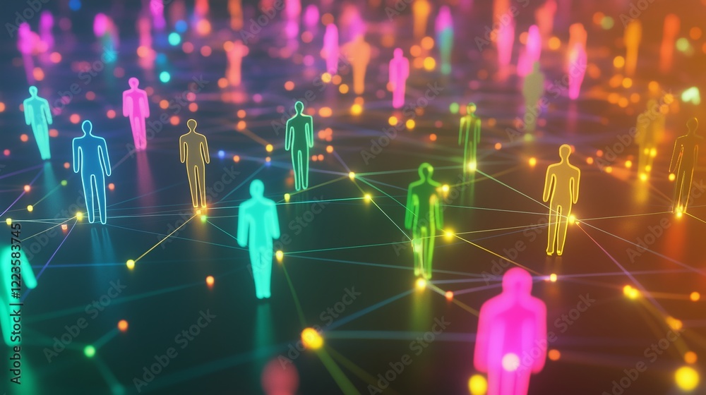 Fototapeta premium Colorful network of interconnected figures illustrating social media connections and interactions