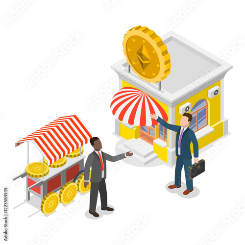 3D Isometric Flat Vector Illustration of Cryptocurrency Exchange Platform, Digital Wallet Technology. Item 1