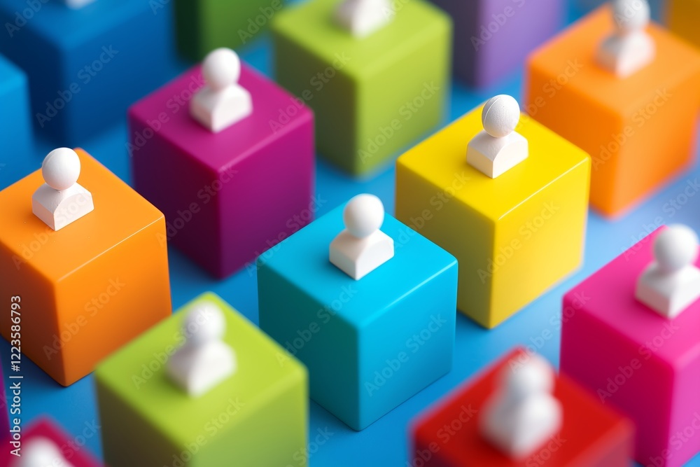 Vibrant blocks with people icons on wooden table human resources management concept Vibrant blocks with people icons on wooden table human resources management concept