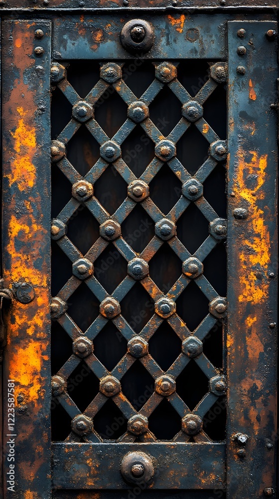 A background of steel grates forming a symmetrical industrial pattern. A background of steel grates forming a symmetrical industrial pattern.