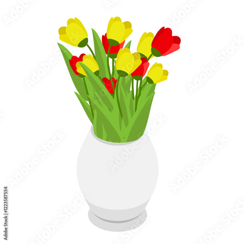 3D Isometric Flat Vector Set of Flower Bouquets , Florist Composition. Item 5