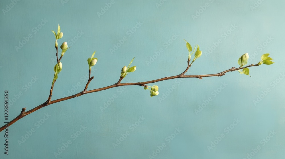 Delicate Spring Branch with New Buds and Leaves Delicate Spring Branch with New Buds and Leaves