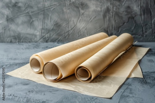 Baking paper rolls on table