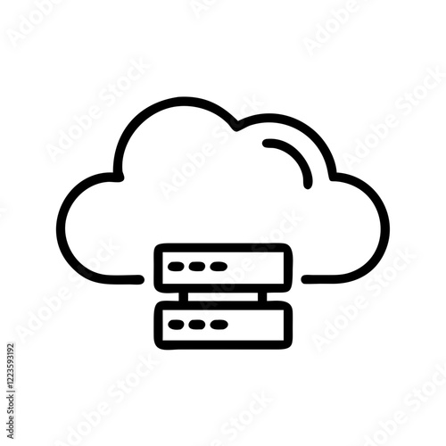 A simple line drawing of a cloud with two servers underneath, representing cloud computing.Vector icon of a cloud server for storing information
