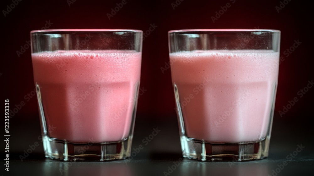 Pink Smoothie in Glass Cups - Refreshing Summer Drink Pink Smoothie in Glass Cups - Refreshing Summer Drink