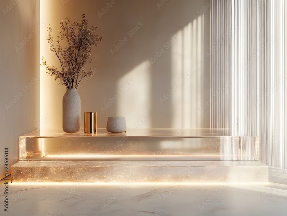 Elegant Glass Podium with Subtle Golden Accents and Warm Lighting for Premium Presentations Elegant Glass Podium with Subtle Golden Accents and Warm Lighting for Premium Presentations