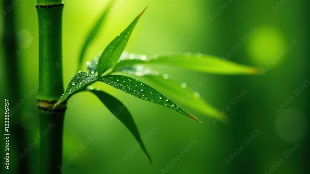 Macro photography of dew drops on a green bamboo stalk Macro photography of dew drops on a green bamboo stalk