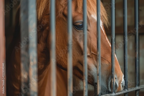 Brown horse in a pen up close