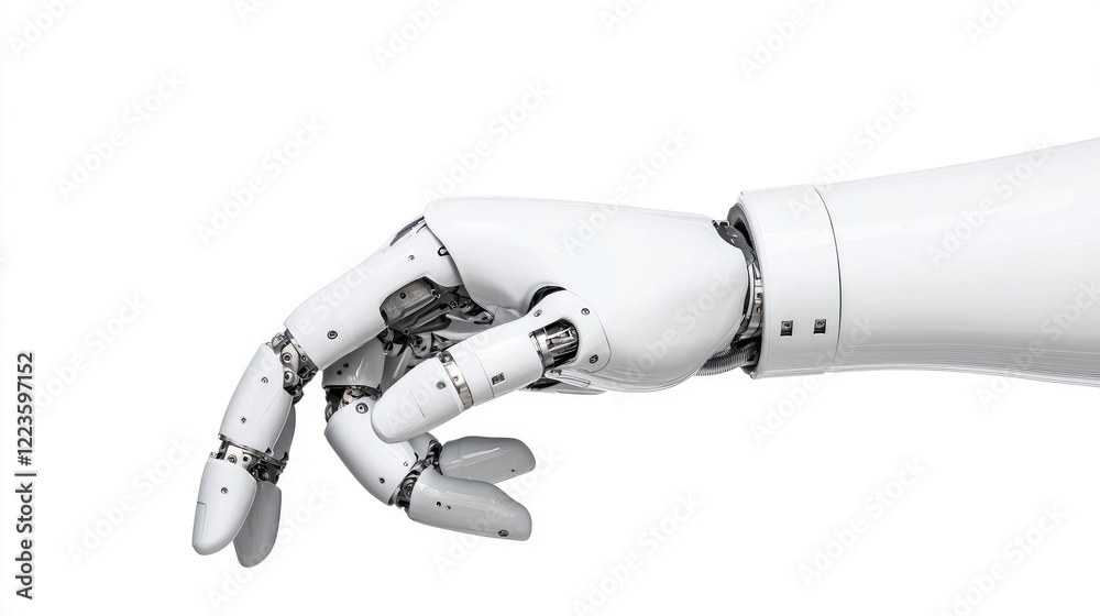 Robotic hand gesturing, isolated on white, technology background Robotic hand gesturing, isolated on white, technology background