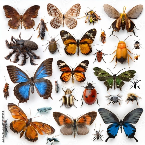 collection of butterflies isolated on white