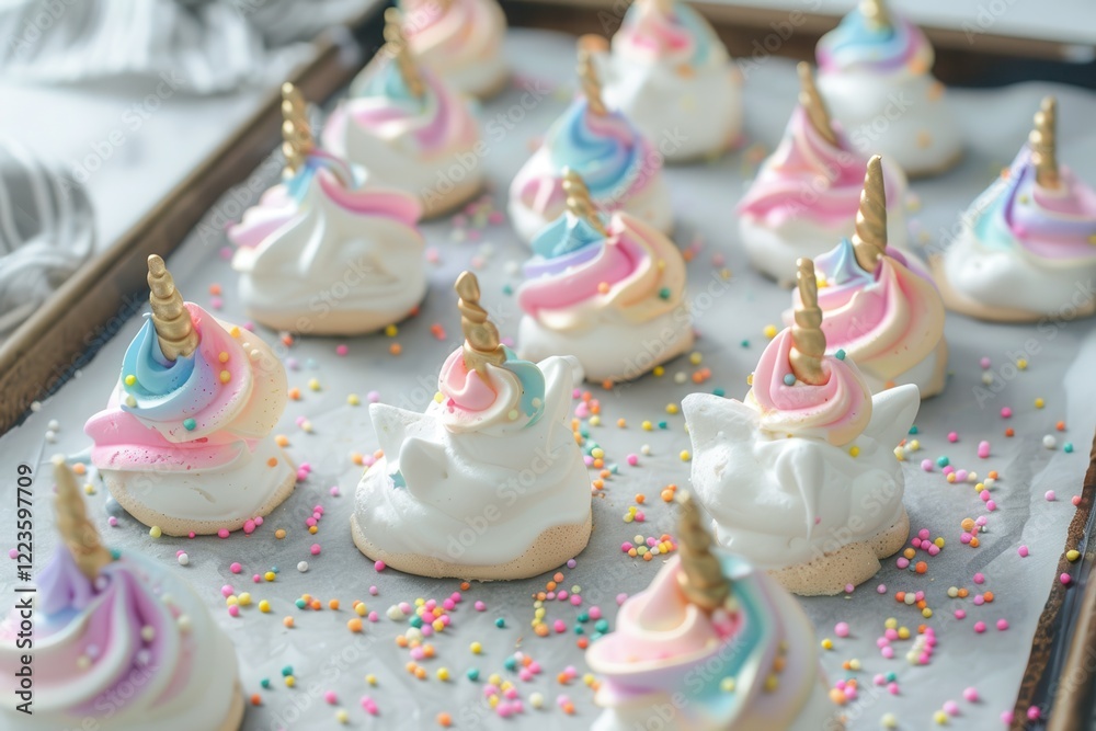 Newly made unicorn cookies on parchment paper Newly made unicorn cookies on parchment paper
