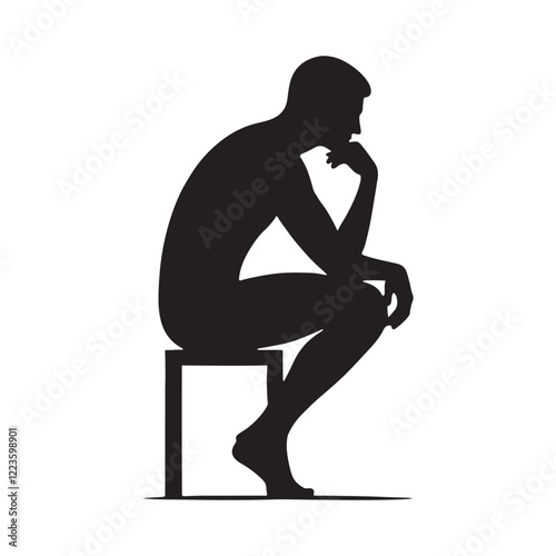 Silhouette of a person contemplating ideas - thinking person silhouette - thinking person vector - thinking person illustration - thinking silhouette - thinking vector

