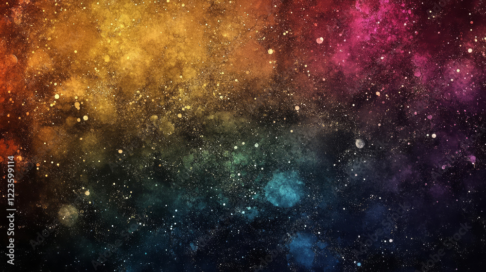 Naklejka premium Vibrant cosmic background with colorful nebula and starry texture