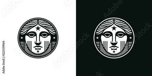 The image is of a woman's face with a star and a circle around it