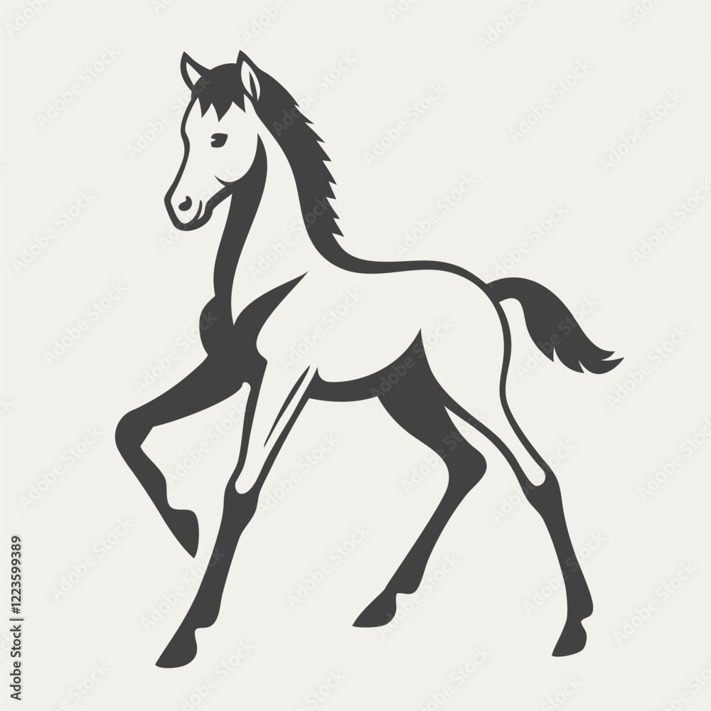 Fototapeta premium Stylized silhouette of a young horse in motion with clean and minimalistic lines