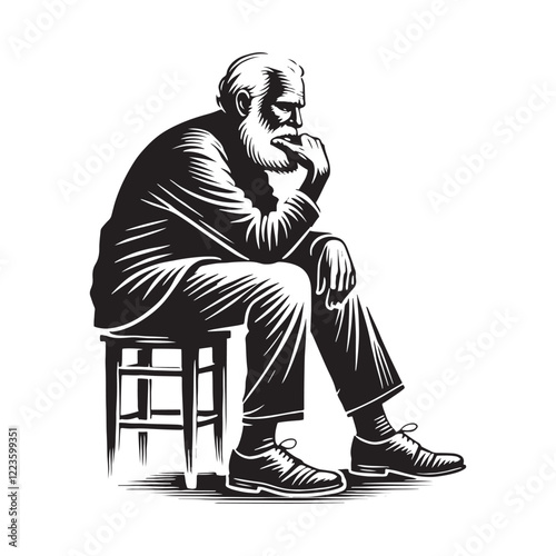 Person in a thinking pose captured in silhouette form - thinking person silhouette - thinking person vector - thinking person illustration - thinking silhouette - thinking vector

