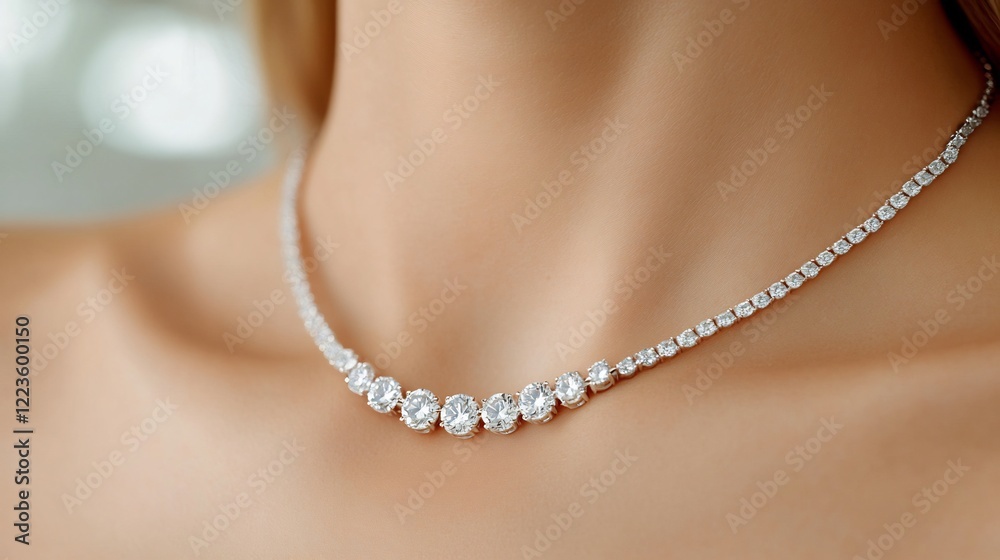 Woman's diamond necklace, close-up, elegant, wedding, jewelry Woman's diamond necklace, close-up, elegant, wedding, jewelry