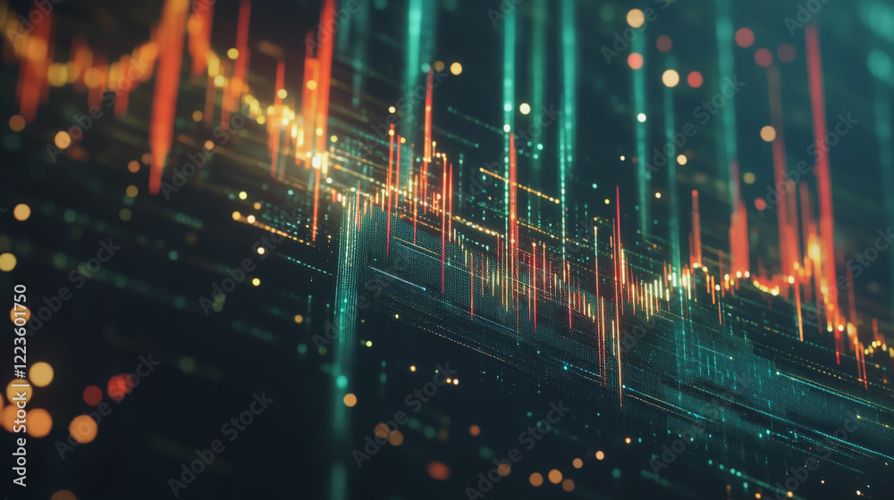 Fototapeta premium Abstract black background with Colorful charts and graphs with statistics to innovative analyze business potential and forecast future development of companies growth.