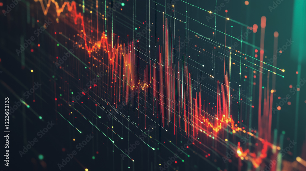 Naklejka premium Abstract black background with Colorful charts and graphs with statistics to innovative analyze business potential and forecast future development of companies growth.