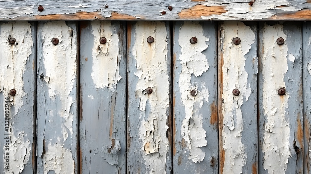 A background of weathered white paint on an old wooden fence with natural textures. A background of weathered white paint on an old wooden fence with natural textures.